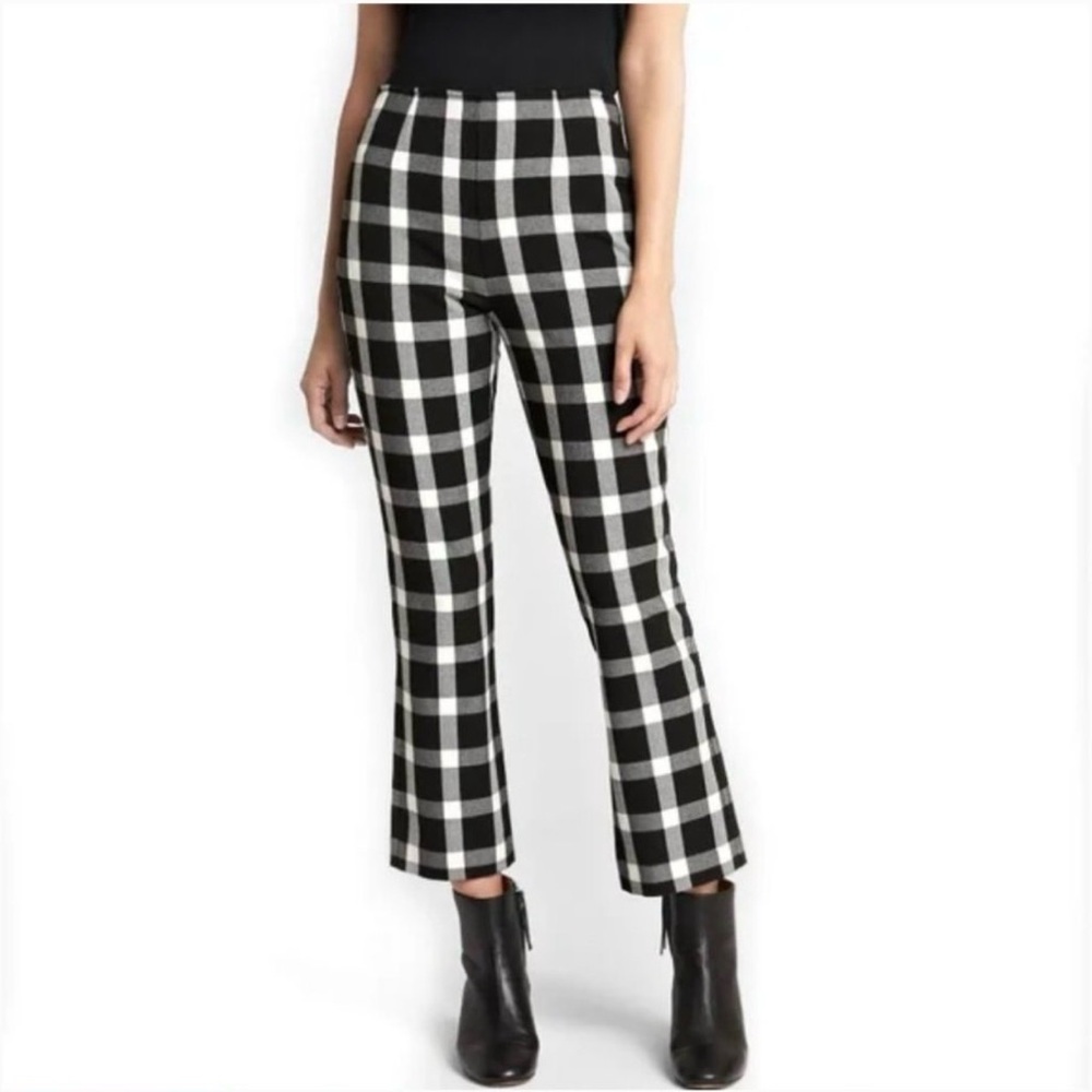 GAP NWOT Black and White Plaid Cropped Flare Pants with Side Zipper & Pockets